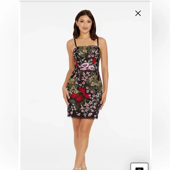 Dress the Population Black Floral Embroidered Mini Dress size XS - Picture 2 of 11